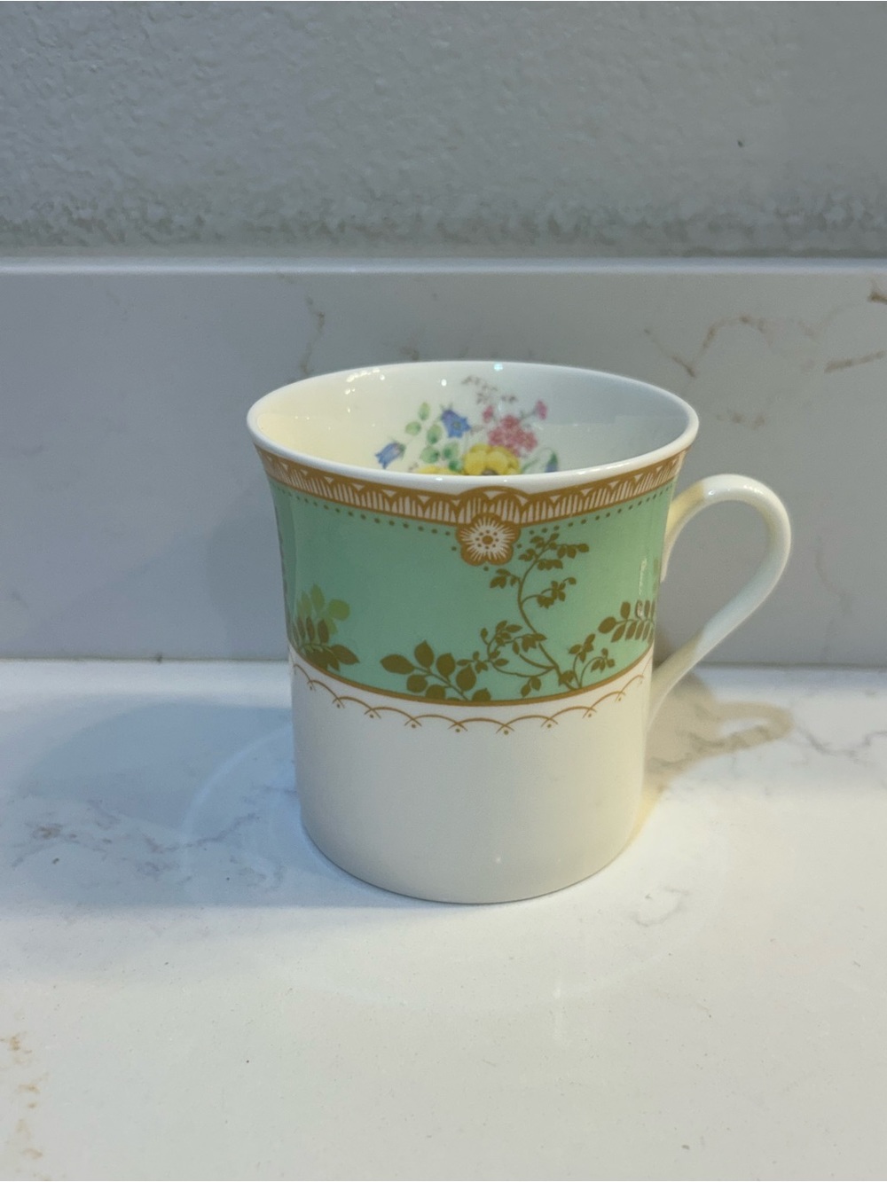 Mikasa Hampton Court Green Bone China green band gold floral accents Tea cup